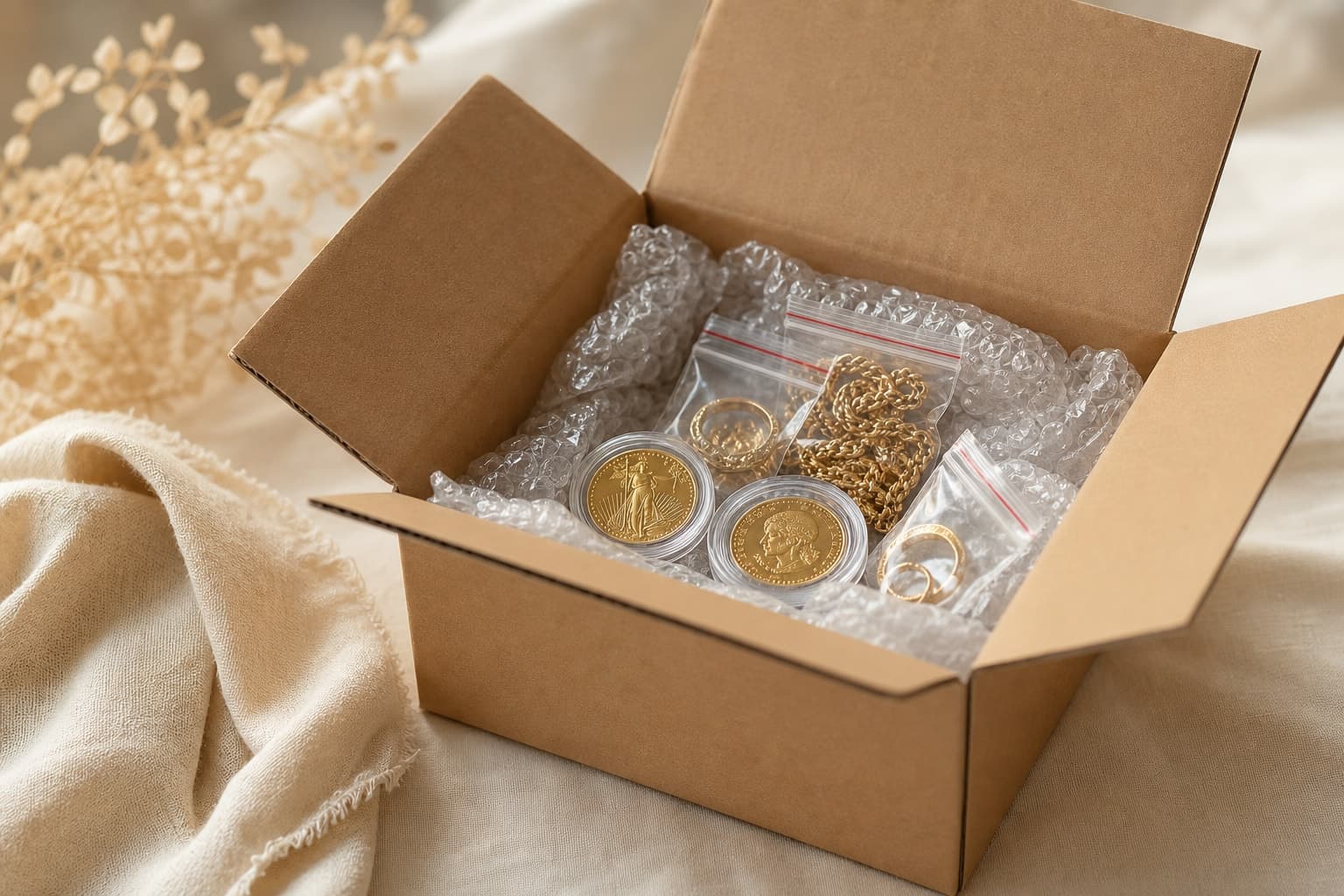 Versandset mit Karton für den Postankauf bei KREDO – sicher verpackt und versichert einsenden
